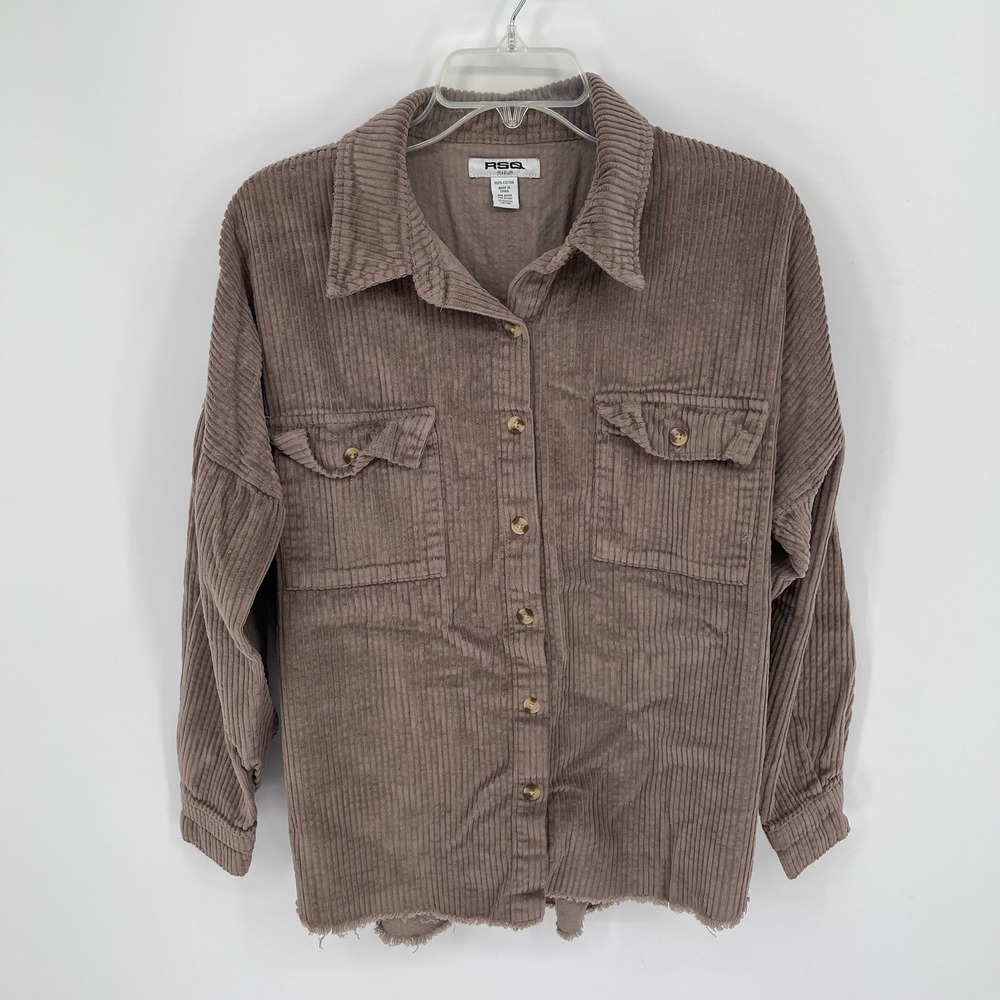 RSQ Women's Brown Corduroy Raw Hem Button Up Shacket Size Medium